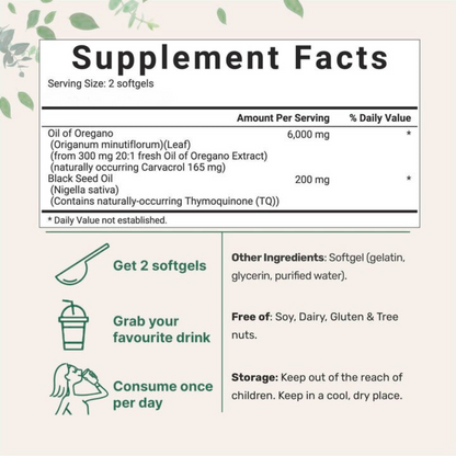 Oregano Oil with Black Seed Oil Softgels